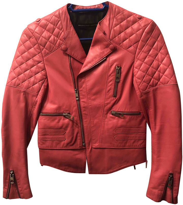 Balenciaga Pink Leather Leather jackets - ShopStyle