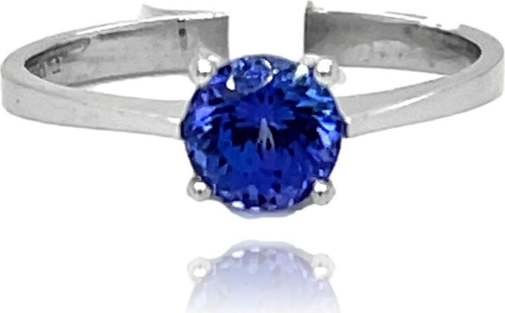 Aaa Natural Tanzanite Solitaire Ring in 18K White Gold