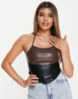 Thumbnail for your product : Motel halter neck crop top in contrast pu