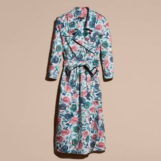Burberry Watercolour Rose Print Cotton Silk Trench Dress