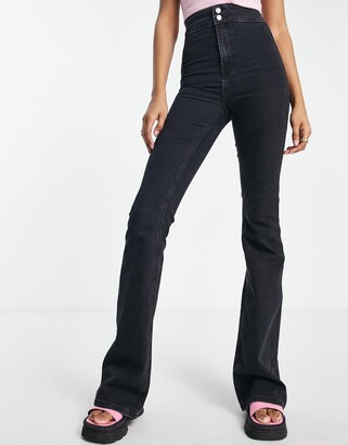 Topshop Tall Joni flare jeans in washed black - ShopStyle