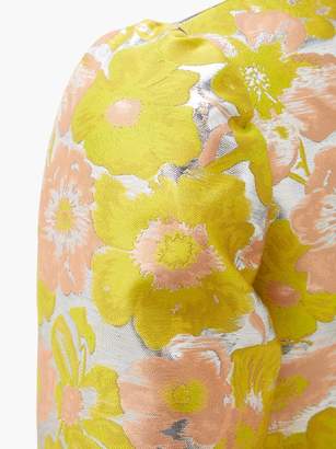 MSGM Puff-sleeved Floral-brocade Mini Dress - Womens - Yellow Multi