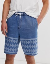 Thumbnail for your product : ASOS DESIGN relaxed fit denim shorts in mid wash blue with print