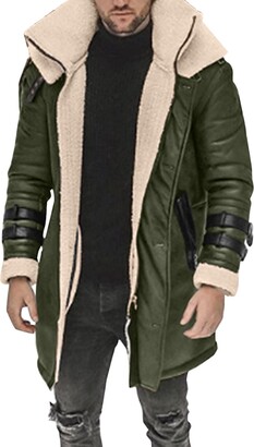 LOIJMK Men's Plus Size Winter Coat Lapel Collar Long Sleeve Padded Leather  Jacket Vintage Thick Coat Sheepskin Jacket Men's Winter Coat - ShopStyle