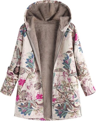 Lazzboy Women Coats Parka Jacket Fleece Ethnic Boho Vintage Floral Hooded Winter UK 8-20 Oversized Plus Size
