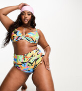 Thumbnail for your product : ASOS Curve ASOS DESIGN Curve high waist bikini bottom in abstract print