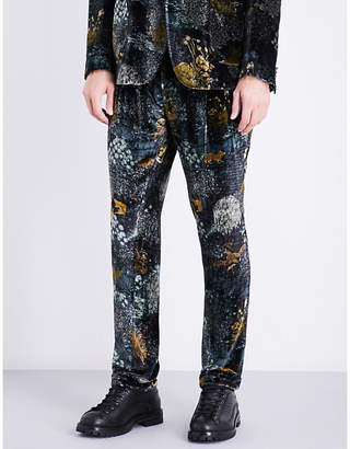 Etro Forest-patterned straight slim-fit mid-rise velvet trousers