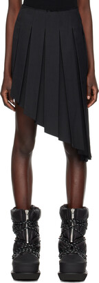we11done Black Asymmetric Pleated Midi Skirt