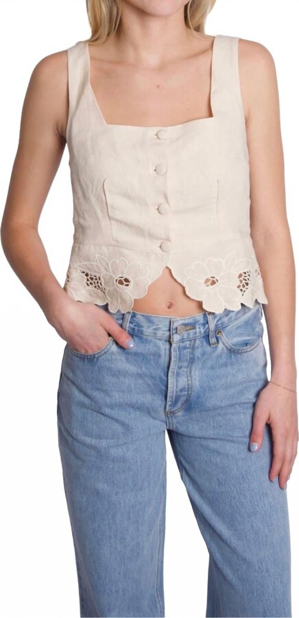 Rixo Oakley Floral Cutwork Top In Cream