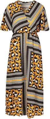 boohoo Leopard Geo Print Ruffle Sleeve Midaxi Dress