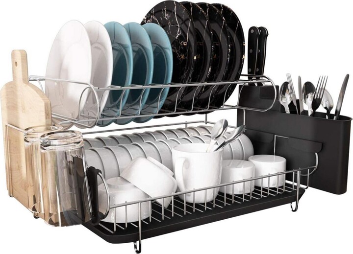 Mega Casa Double Tier Stainless Steel Dish Rack With Drainboard Set And ...