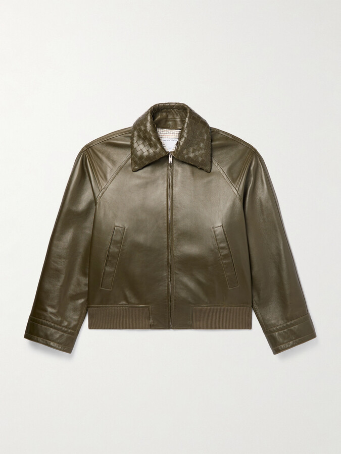 Bottega Veneta Intrecciato-Trimmed Leather Blouson Jacket