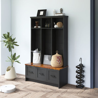 Modern Hall Tree With Entryway Bench, 3 Shelves And Drawers, 40.2'' Wide Hall Tree With Storage Bench