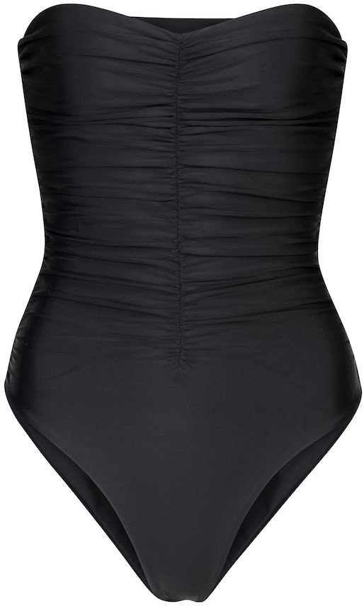 ruched strapless swimsuit