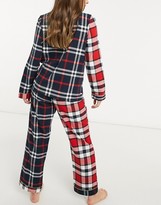 Thumbnail for your product : Chelsea Peers Maternity organic cotton mixed check long revere pyjama set in red and navy