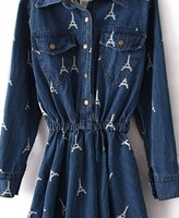 Thumbnail for your product : ChicNova Tower Print Denim Dress with Elastic Waist