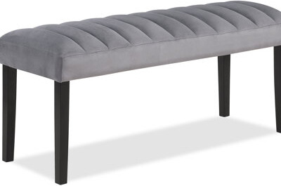 Mercer41 1Pc Gray Black Bench Dining Room Velvet Fabric Upholstery Kitchen Dining Wooden Furniture