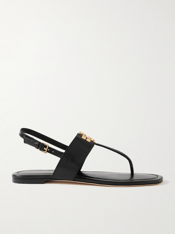 Tory Burch Eleanor Embellished Leather Sandals - Black