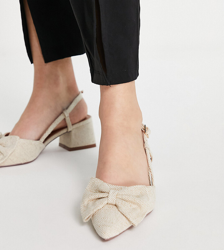 ASOS DESIGN Wide Fit Suzy bow slingback mid heeled shoes in natural -  ShopStyle Heels