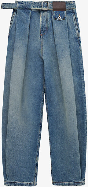 Loewe Womens Washed Denim Pleated Adjustable-Belt Denim Trousers 12