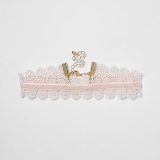 River Island Girls Pink lace and velvet choker