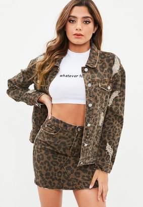 Missguided Leopard Print Oversized denim Jacket, Brown
