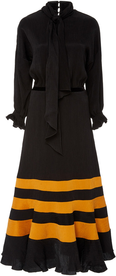 striped satin midi dress