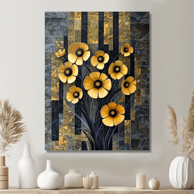 Sunny Abstract Buttercup Flowers Field - Buttercups Metal Wall Art, Traditional Metal Print