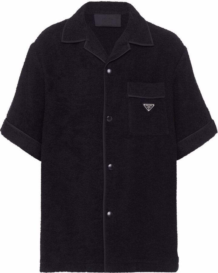 for Men Mens Shirts Prada Shirts Prada Triangle Logo Label Cotton Poplin Shirt in Black Blue 