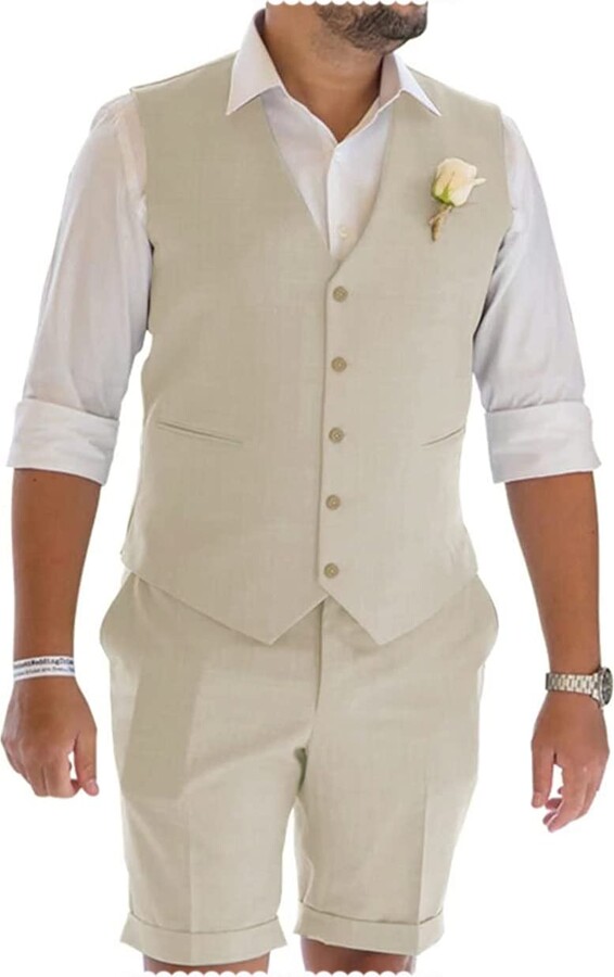 Tuikayoo Men's Linen Suit Pieces Prom Tuxedos Summer Beach - Main Image
