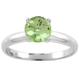 Sabrina Silver 14K White Gold Natural Peridot Solitaire Engagement Ring Round 7 mm, size 8