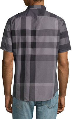 Burberry Fred Exploded-Check Woven Shirt, Charcoal
