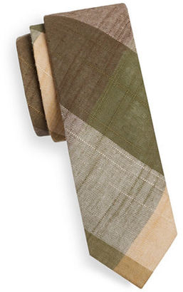 Haight And Ashbury Slim Madras Plaid Linen-Blend Tie