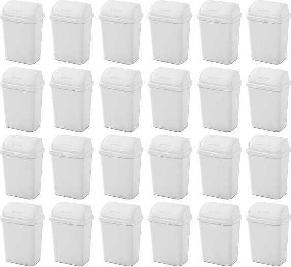 Sterilite Sterilite7.8GallonSwingTopWastebasketPlasticTrashCanwithLidandCompactDesignforKitchenOfficeDormorLaundryRoomWhite(24Pack)