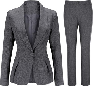 YYNUDA Women's Suit 2 Piece Slim Fit Office Work Blazer Jacket Formal Trouser Suits Grey