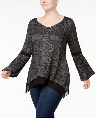 NY Collection Plus Size Chiffon-Trim Bell-Sleeve Top