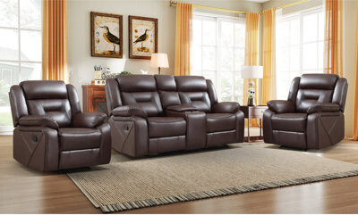 Latitude Run 3 - Piece Modern Soft Vegan Leather Manual Reclining Living Room Set With Console