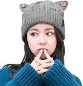 Thumbnail for your product : Siggi Cat Ears Beanie Pussy Cat Hat 100% Wool Ladies Winter Fleece Beanie Hats Warm Knitted Skull Cap Coffee