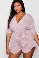 Thumbnail for your product : boohoo Plus Frill Sleeve Wrap Playsuit