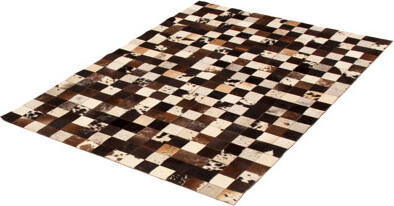 Union Rustic Sikeston Checkered Handmade Cowhide Dark Brown/Ivory/Black Area Rug