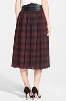 Thumbnail for your product : Adrianna Papell Faux Leather Trim Buffalo Check Midi Skirt