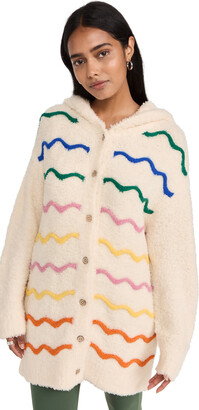 Mira Mikati Striped Fluffy Knit Wool Blend Hooded Sweater