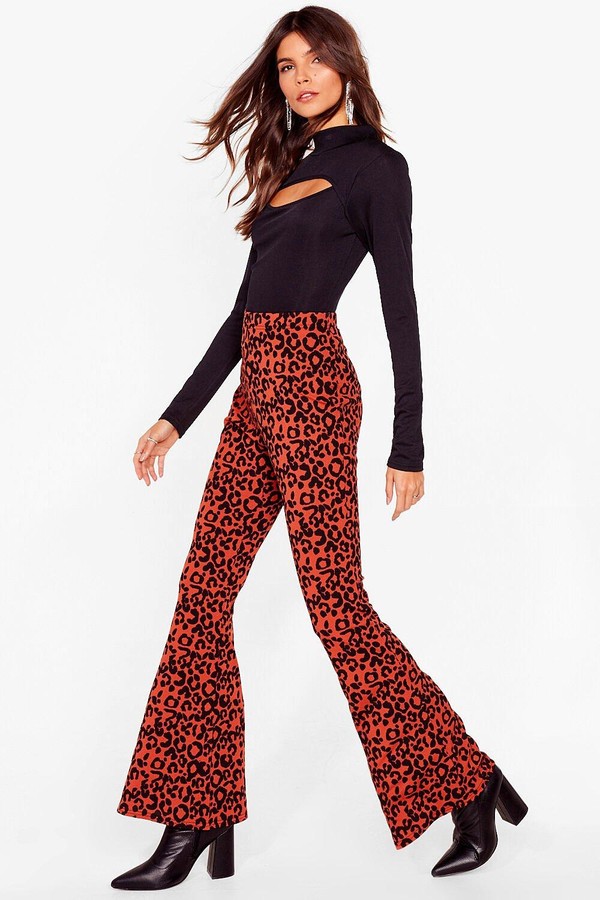 leopard flare pants green