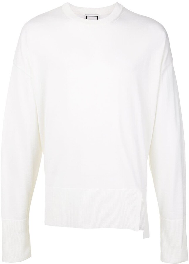 white crew neck sweater