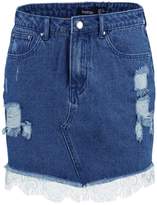 Thumbnail for your product : boohoo Lace Trim Distressed Denim Skirt