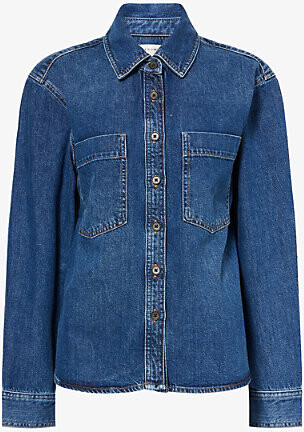 Frame Womens Merlin The Polished Relaxed-Fit Denim Shirt L