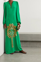 Thumbnail for your product : Johanna Ortiz Sequin-embellished Appliquéd Silk-blend Crepe De Chine Maxi Dress - Green
