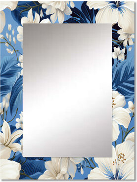 Arbordale Azure Oasis Tropical Pattern - tropical Decorative Mirror, Botanical, Floral Wall Mirror, Printed Metal Art