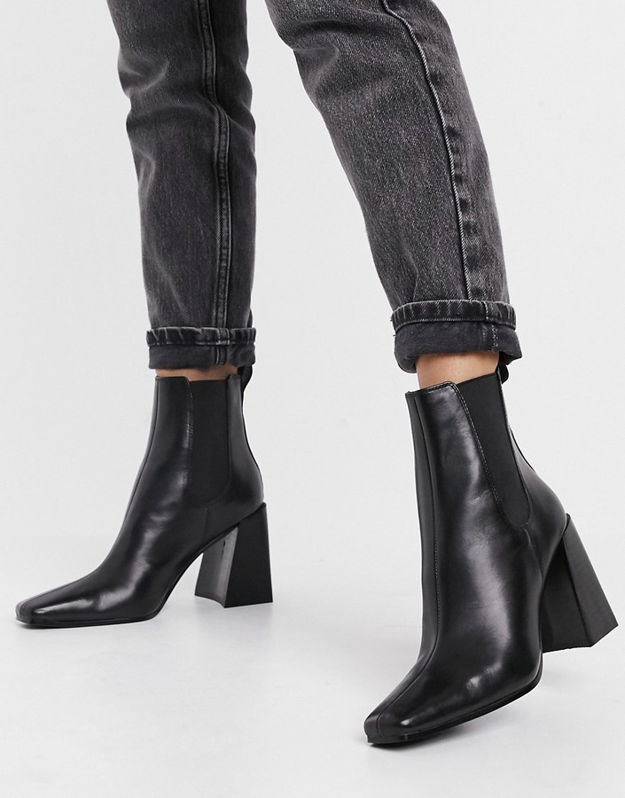 Topshop flared heel chelsea boot in black - ShopStyle