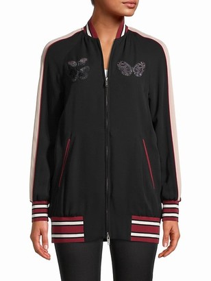 Valentino Butterfly-Embroidered Silk Baseball Jacket - ShopStyle